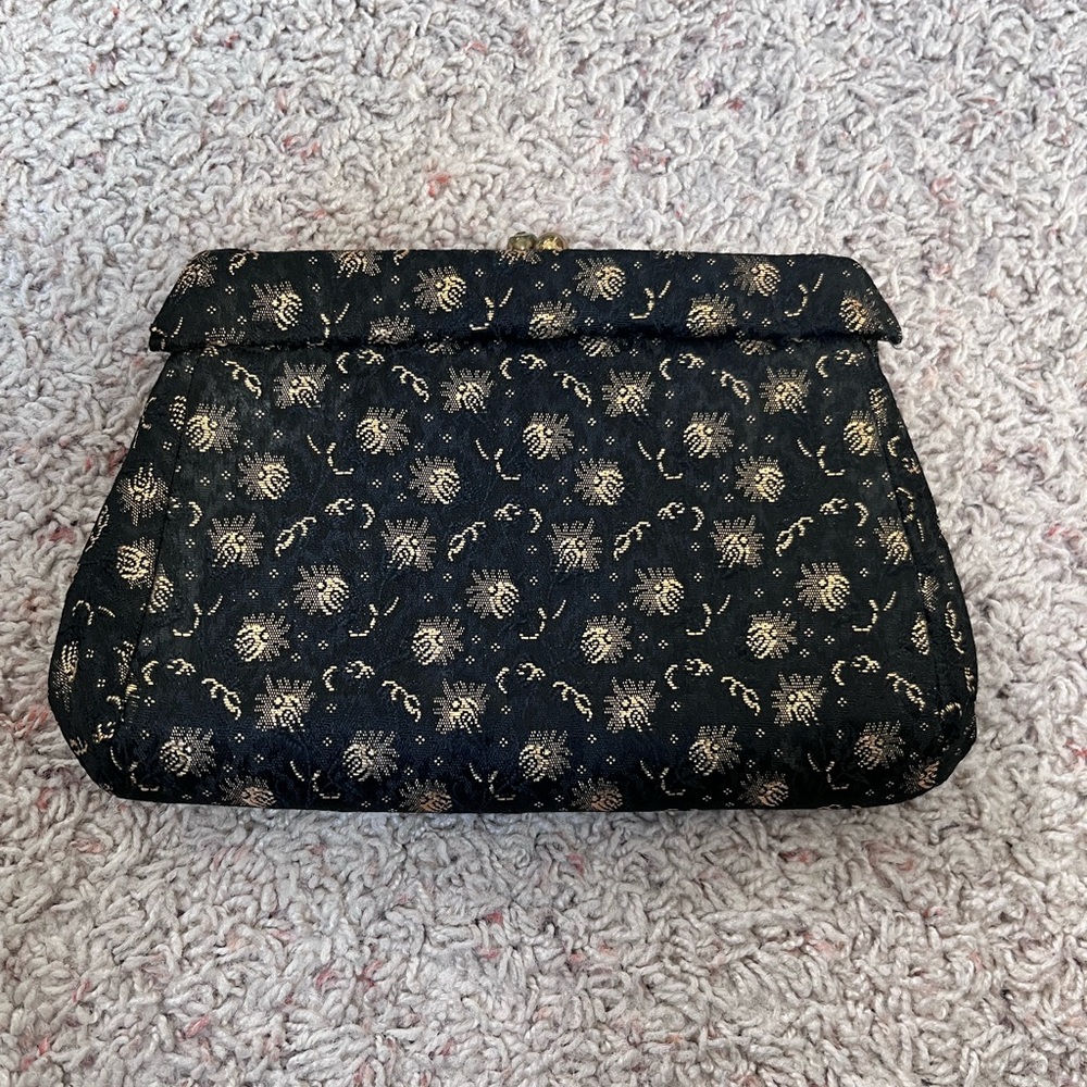 Garay Vintage Clutch Bag Tapestry Carpet Black Floral print 1960’s